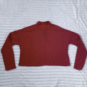 Wild Fable Crop Top Womens XS Mock Neck Ribbed Semi Sheer Coral Long Sleeve